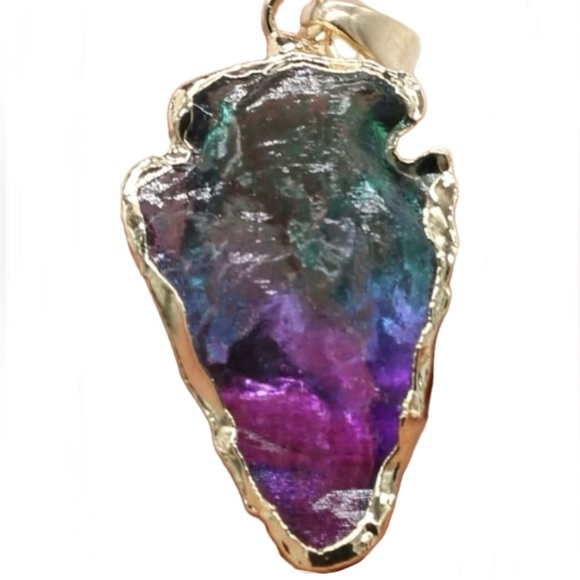 Ombre Arrowhead- Angel Aura Rainbow Quartz Striking Tip Point Head Gold Necklace - Picture 4 of 9